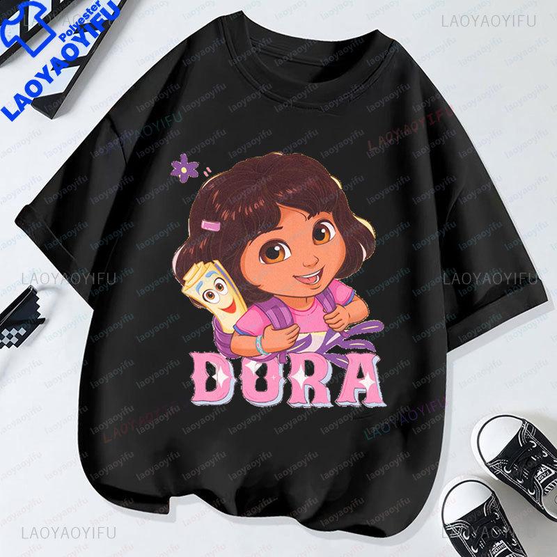 Dora The Explorer T Shirt Summer Short Sleeved Overside Clothes Hot Sale Cartoon Casual Streetwear Crew Neck Boy Girl Tops