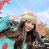 Real Rabbit haired Hat Women's Autumn and Winter Travel In Western Sichuan Versatile Warm and Cold Hat Flower Knitted Hat Hook Flower Hat