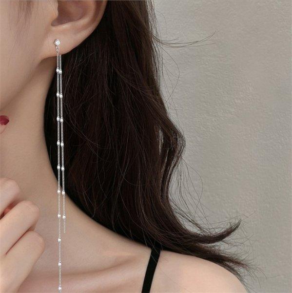 Shiny Zircon Geometric Chain Earrings for Women Luxury Crystal Bowknot Imitation Pearl Water Drop Earring Wedding Party Jewelry