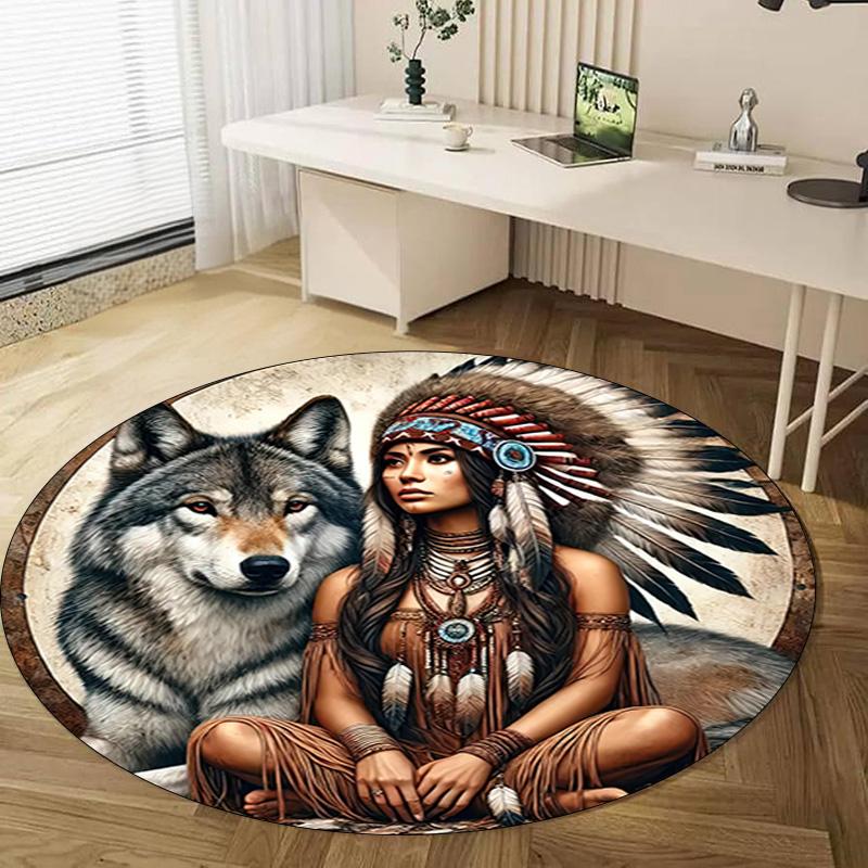 1Pc Apache Chief Circular Print Rug - home decoration Carpet For Living Room Bedroom Flooring Computer Chair Area Rug