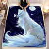 1pc White Fox Under Moon Blanket-Luxurious Flannel Soft Lightweight All-Season Throw with White Fox & Snowflake Night Sky Print