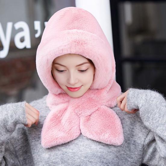 Women Hat Solid Color Elastic Knitted Warm Winter Hat With Scarf Outdoor