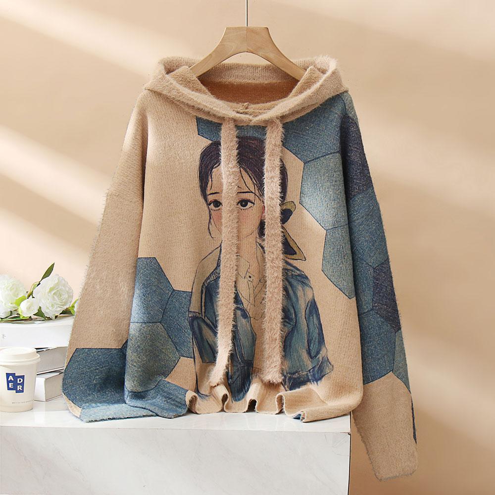 Dimanaf Chandails surdimensionnés pour femmes, grande taille, avec motif imprimé, à manches longues, en tricot, ample, collection automne hiver 2023