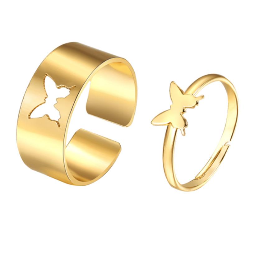 

Trendy Vintage Butterfly Rings Set For Women Men Lover Couple Anillo Friendship Engagement Wedding Rock Open Adjustable Zircon