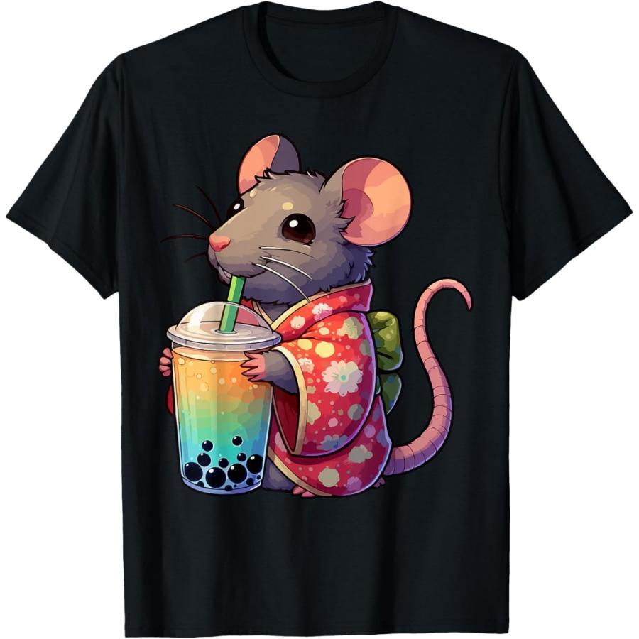 Rat Mouse Bubble Boba Tea Anime Cute Kawaii T-Shirt(1) S