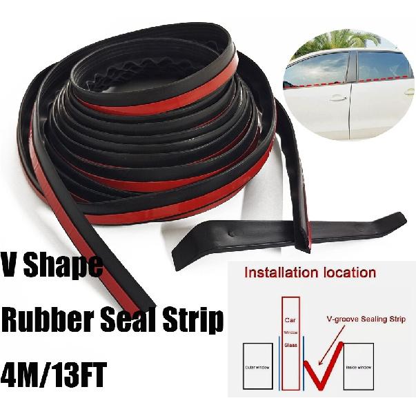 4m/13Ft Car Door Window Rubber Seal Strip Automotive V-Shaped Rain & Dustproof