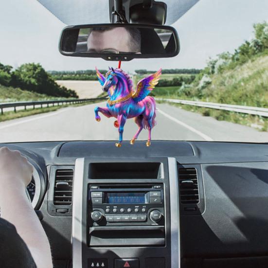 Pferde-Ornament Acryl 2D Flach Realistisch Fliegendes Pferd Weihnachtsbaum-Anhänger mit Funkelndem Strassstein