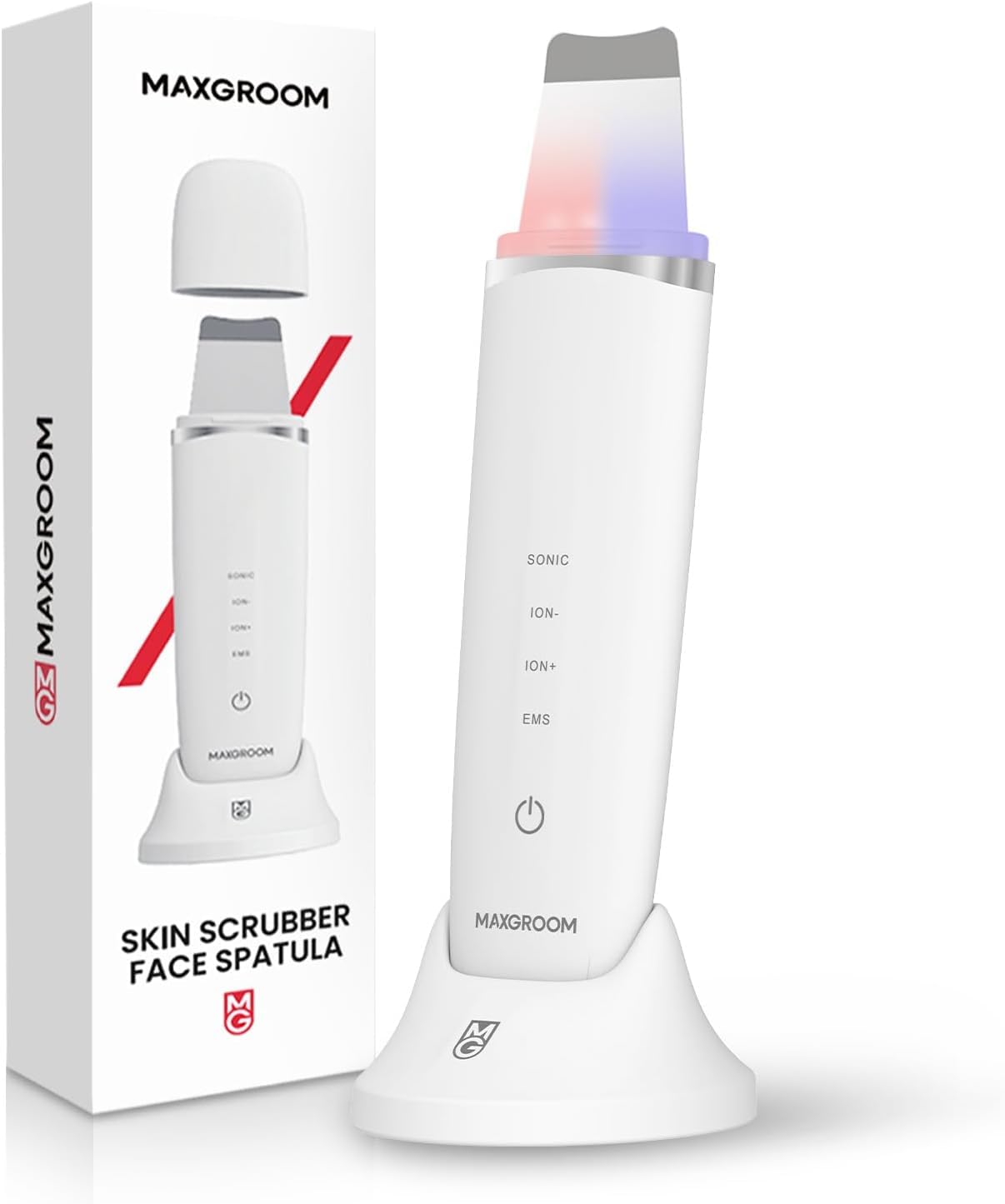 

MAXGROOM Аппарат для водного пилинга для лица с EMS-лифтингом, ультразвуковой, IPX7, для сужения пор, красный и синий свет, автоматическая зарядка, подарок на день рождения для женщин и белый