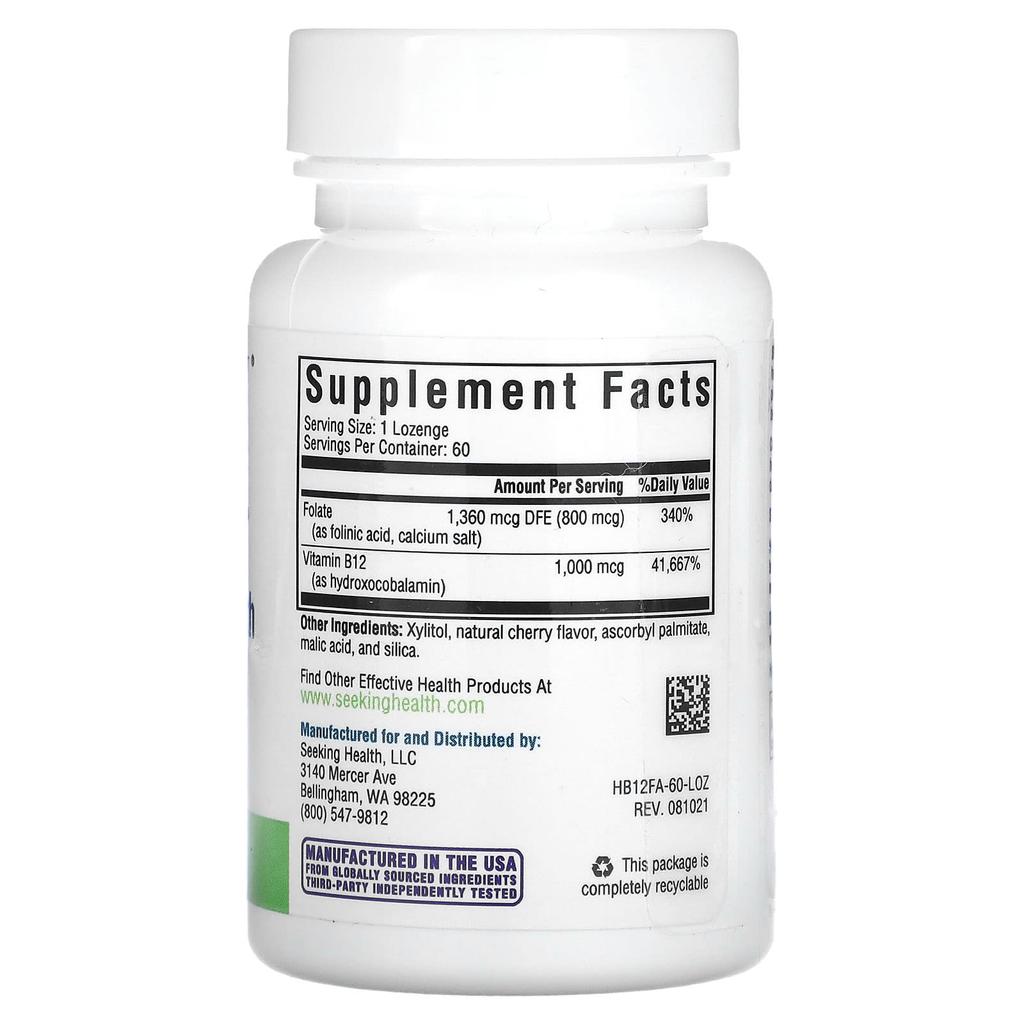 Seeking Health, Hydroxo B12, with Folicic Acid, 60 Lozenges