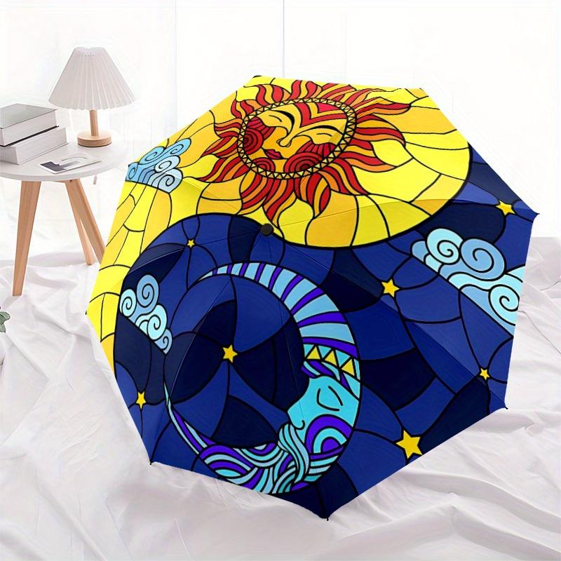 1pc Sun Moon Yin Yang Stained Automatic Opening/Closing Folding Umbrella with 82 Ribs, Plastic Handle, Windproof Portable Sunshade Umbrella y250726122