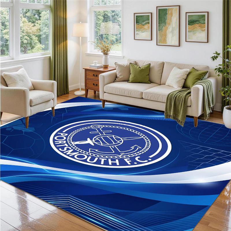 Portsmouth FC Design Crystal Velvet Rug Soft Decorative Mat for Bedroom Entrance