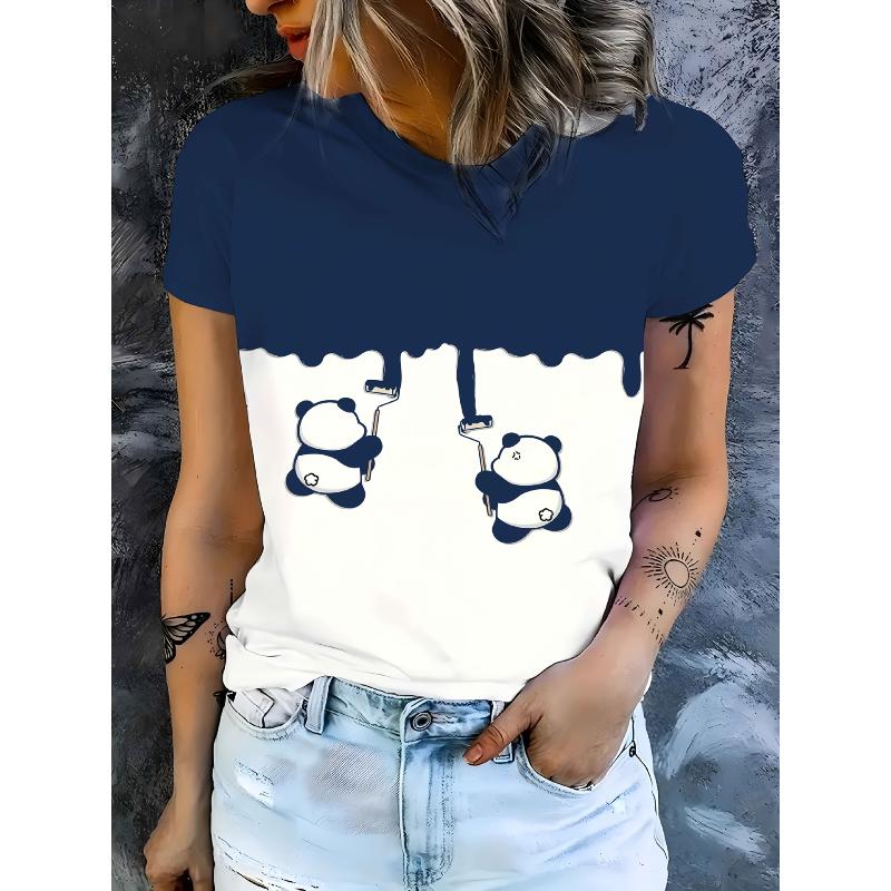 Stylish Simple Animal Short Sleeve Printed Top Comfortable T-Shirts Women’s