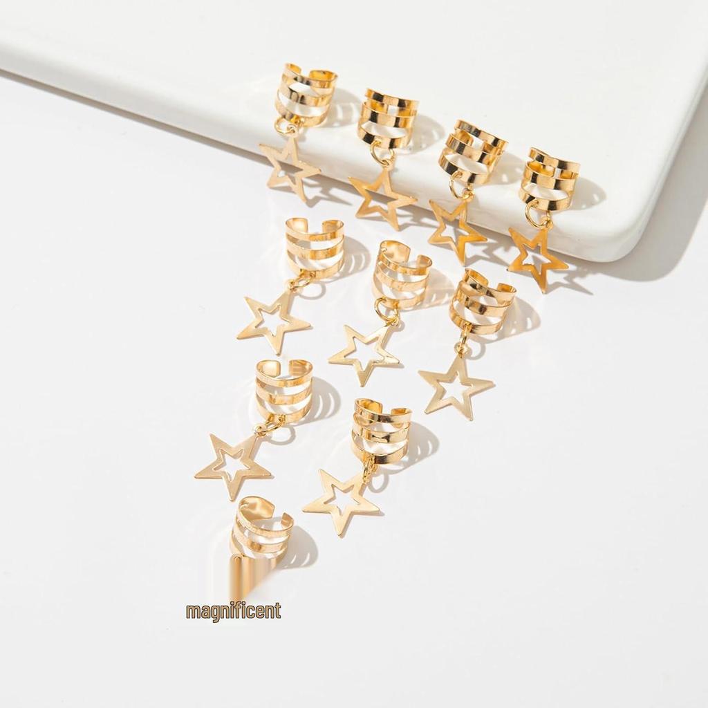 Gold & Silver Plated Dreadlock Hair Extension Rings - 20pcs Star Design DIY Accessory Set