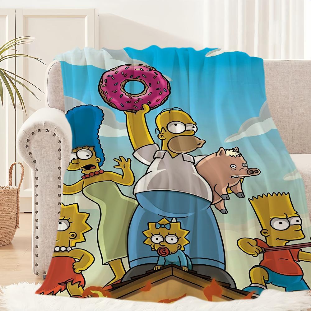 Funny Cartoon T-The S-Simpsonss Blanket Blanket for Couch Sofa Travel Home Hiking Picni Bed Beding Flannel Blanket Birthday Gift