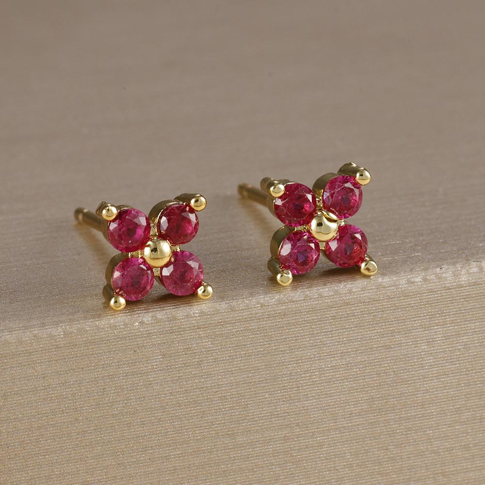 2PCS Stainless Steel December Birthday Stone Square Hanging Earrings Cubic Zirconia Chain Flower Dangle Earring Piercing Jewelry