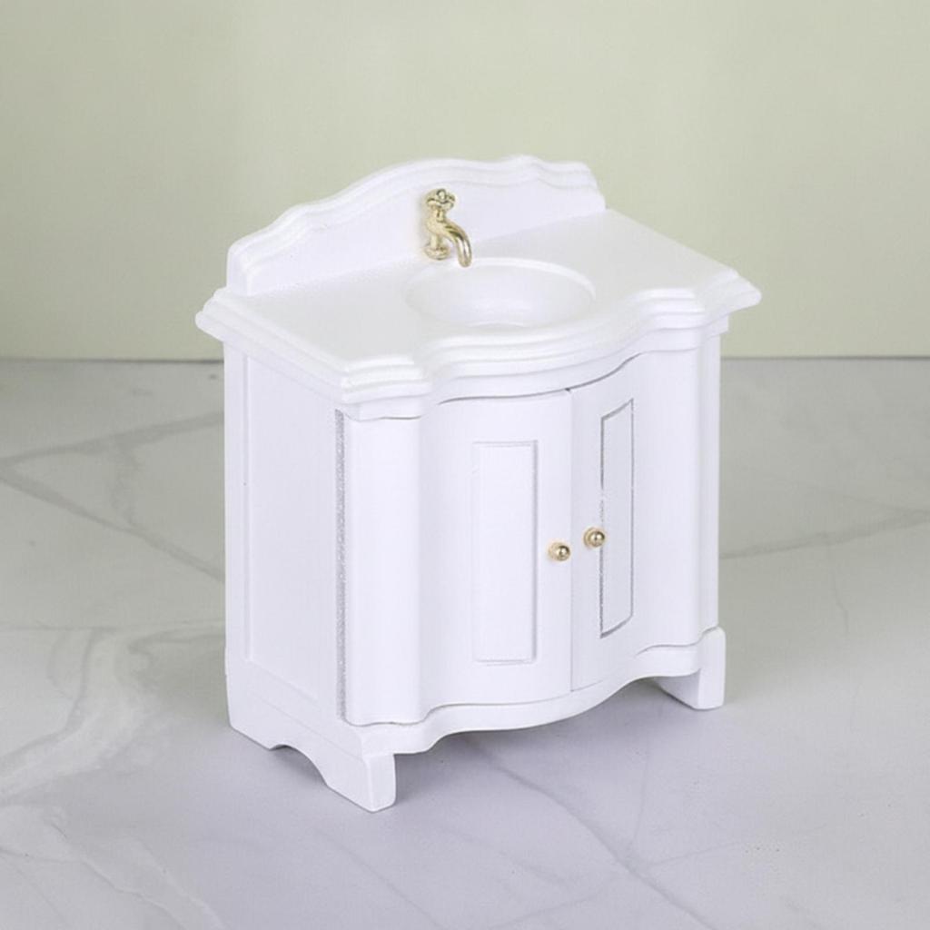 Dollhouse Basin with Cabinet Wooden for Diorama Hobbyists