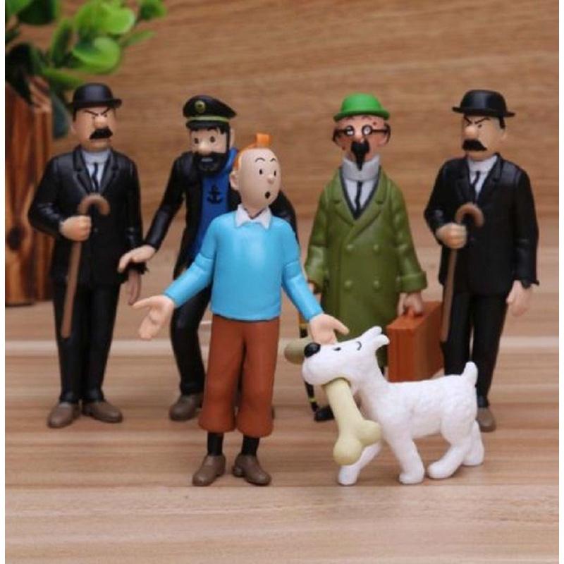 6pcs The Set Adventures Of Tintin Snowy Captain Haddock Action Figure Kids Gift