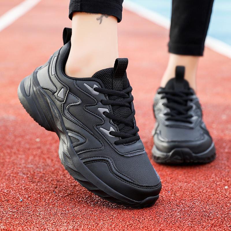 Autumn leather waterproof shoes women's versatile simple casual shoes black lightweight sports shoes children