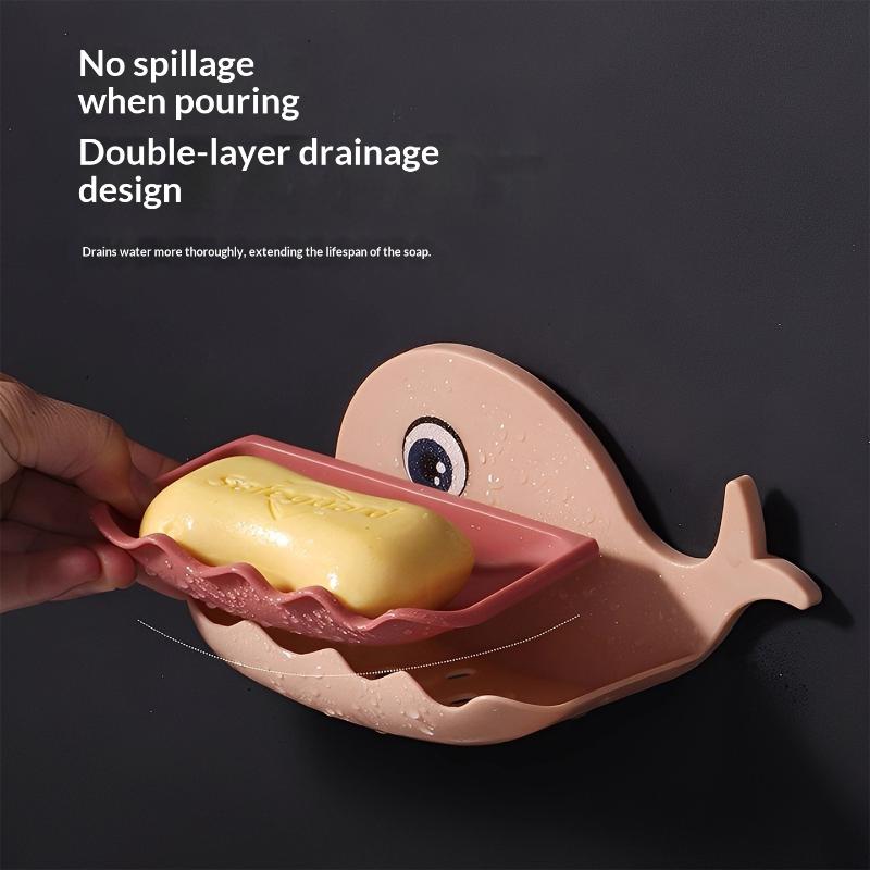 No-Drill Adhesive Soap Dish, Creative Whale-Shaped Soap Holder With Drainage For Bathroom Double-Layer Drain Soap Box