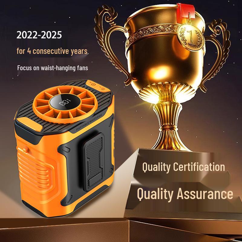 

2025 Акумуляторний електричний вентилятор для носіння на поясі з високою потужністю вітру та освітленням для охолодження на відкритому повітрі 97*94*68.5 mm зелений