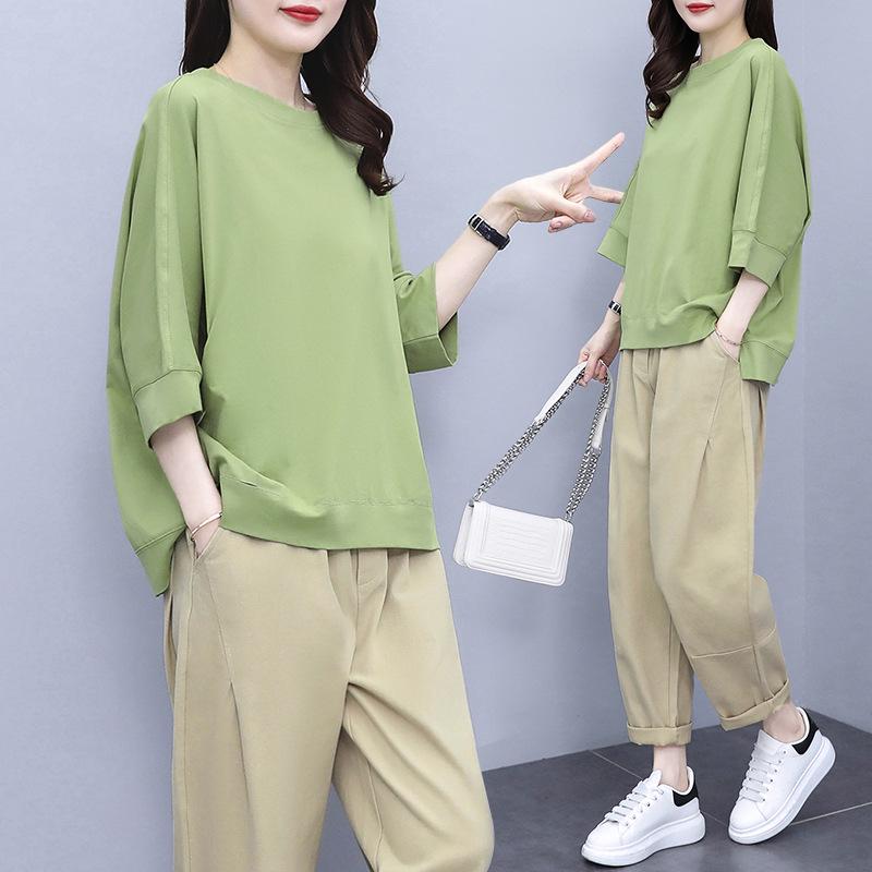 Women's 2021 Spring/Summer Hong Kong Style Casual Suit - Trendy, Youthful Top & Pants Set