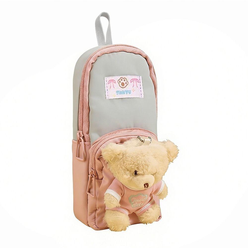 

Zipper Plush Stationery Bag Cute Bear Pencil Pouch Fashion Little Bear Doll Pencil Case Kids Gift сірий