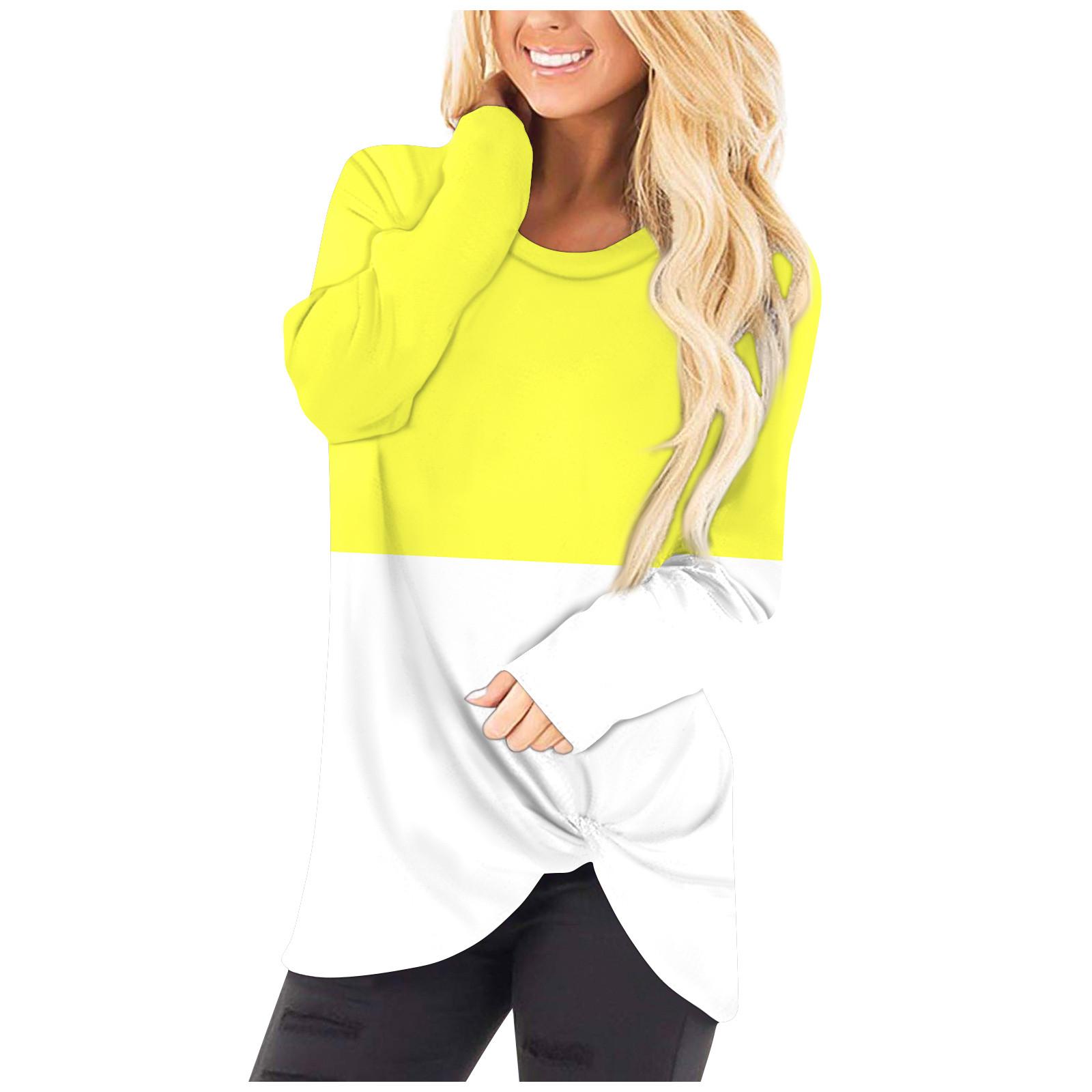 

Женская мода повседневная лоскутная цветная футболка с длинным рукавом и круглым вырезом с закрученным узором XXXL жёлтый