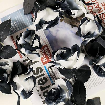 Black White Halloween Artificial Rose Flowers Gothic Soft Silk Faux Flowers Real Touch Non-Fading Simulation Flowers