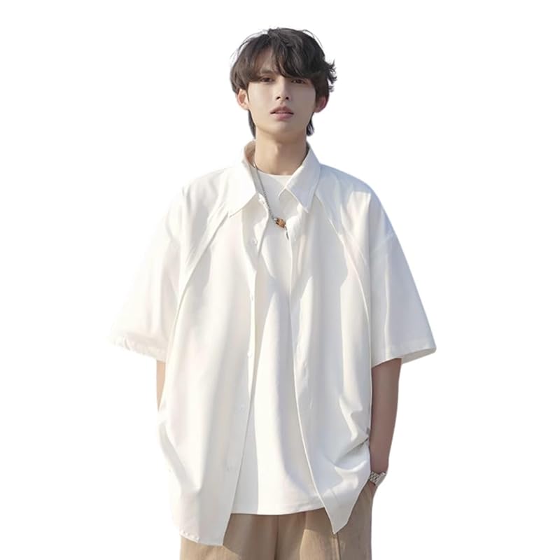 

[foveitaa] summer clothes men s shirt Cool touch sensation short sleeve big size simple fashionable Fashionable for summer cool ice silk cool touch