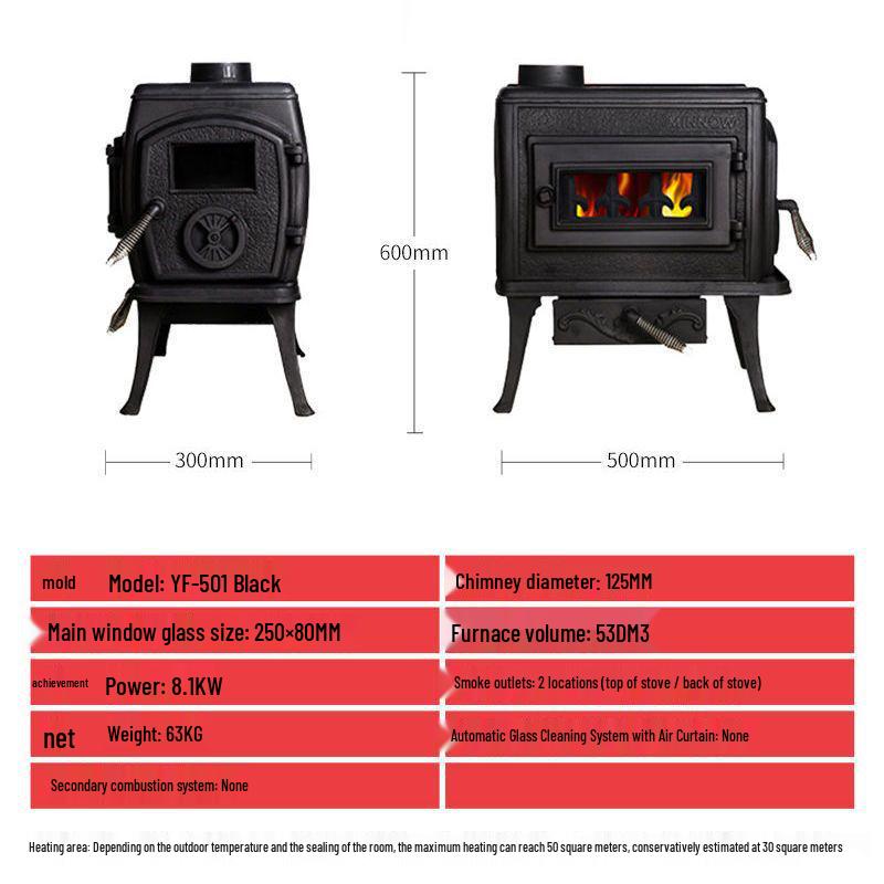 European Retro Cast Iron Wood-Burning Fireplace Heater