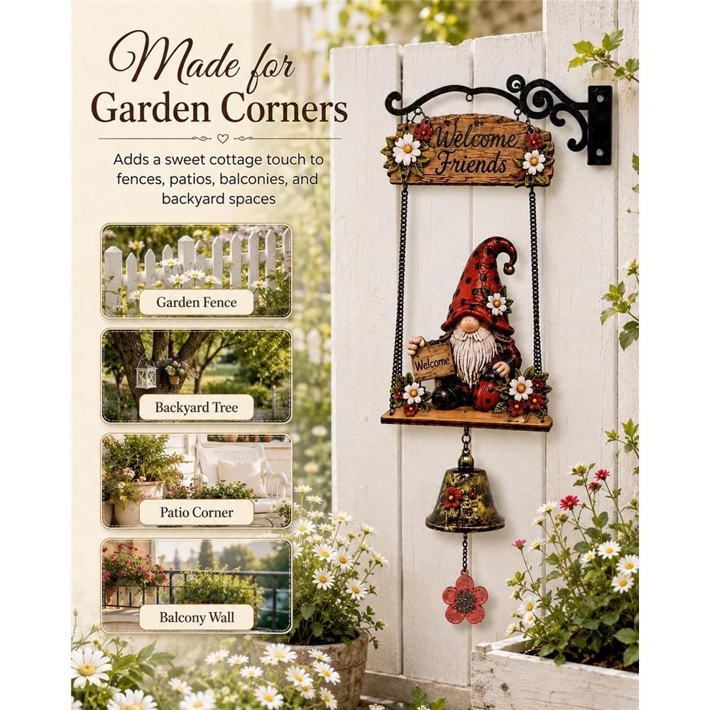 Country Garden Gnome Bell Outdoor Decorative Doorbell Hanging Ornament Bee Sunflower Welcome Country Style Sign