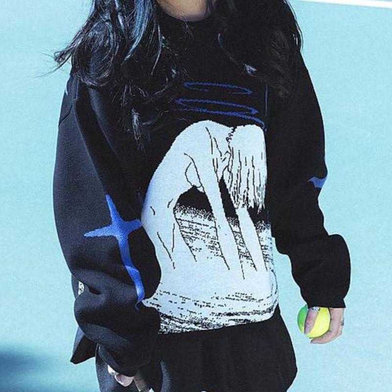 Kawaii Autumn Winter Crew Neck Sweater Gothic Top High Street Retro Fashion Aesthetic Trend Y2K Clothing