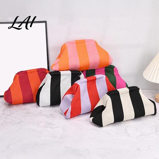 Evening Dumpling Bag Women Woven Striped Clutch Purse Large Capacity Kiss Lock Quick Access Makeup Pouch Cosmetic Pouch Summer Beach Vacation Purse