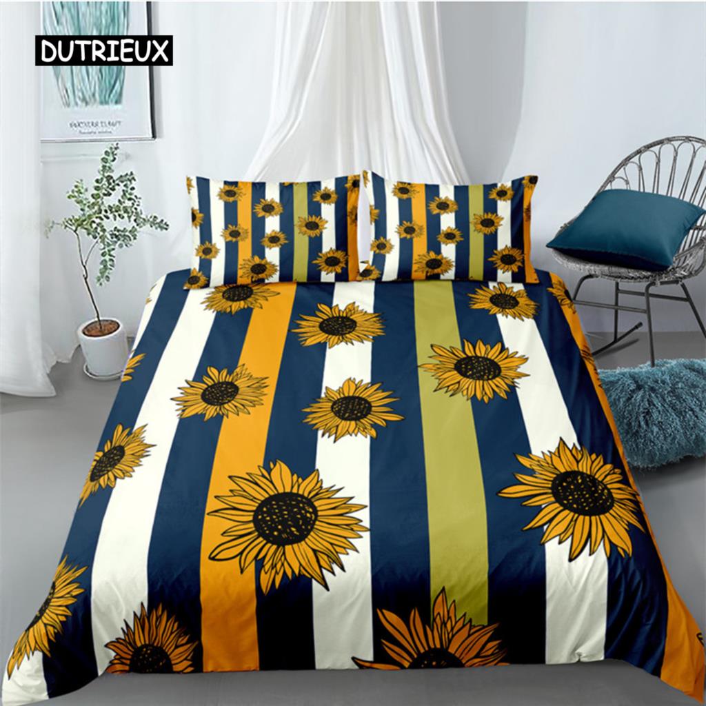 Duvet Cover Sunflower Yellow Flower Bedding Set Farmhouse Green Leaves Floral Quilt Cover for Women Girl Bedroom Decorations