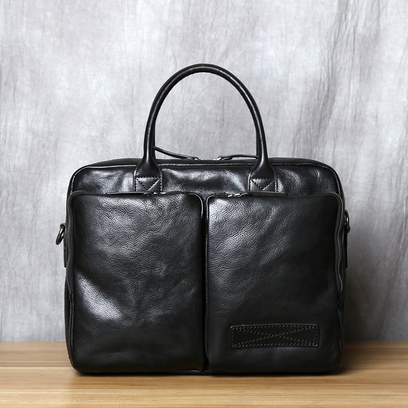 Retro Leather Men s Briefcase Top Layer Leather Handbag Casual Shoulder Messenger Bag Business Laptop Bag Trendy Men s Bag NZPJ чёрный