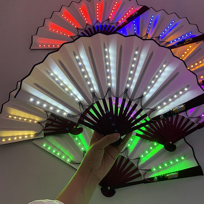 10/13 Inches Luminous Hand Fan Classical Folding LED Light up Fans Night Club Holiday Party Bar Dance Show Glowing Fan Props