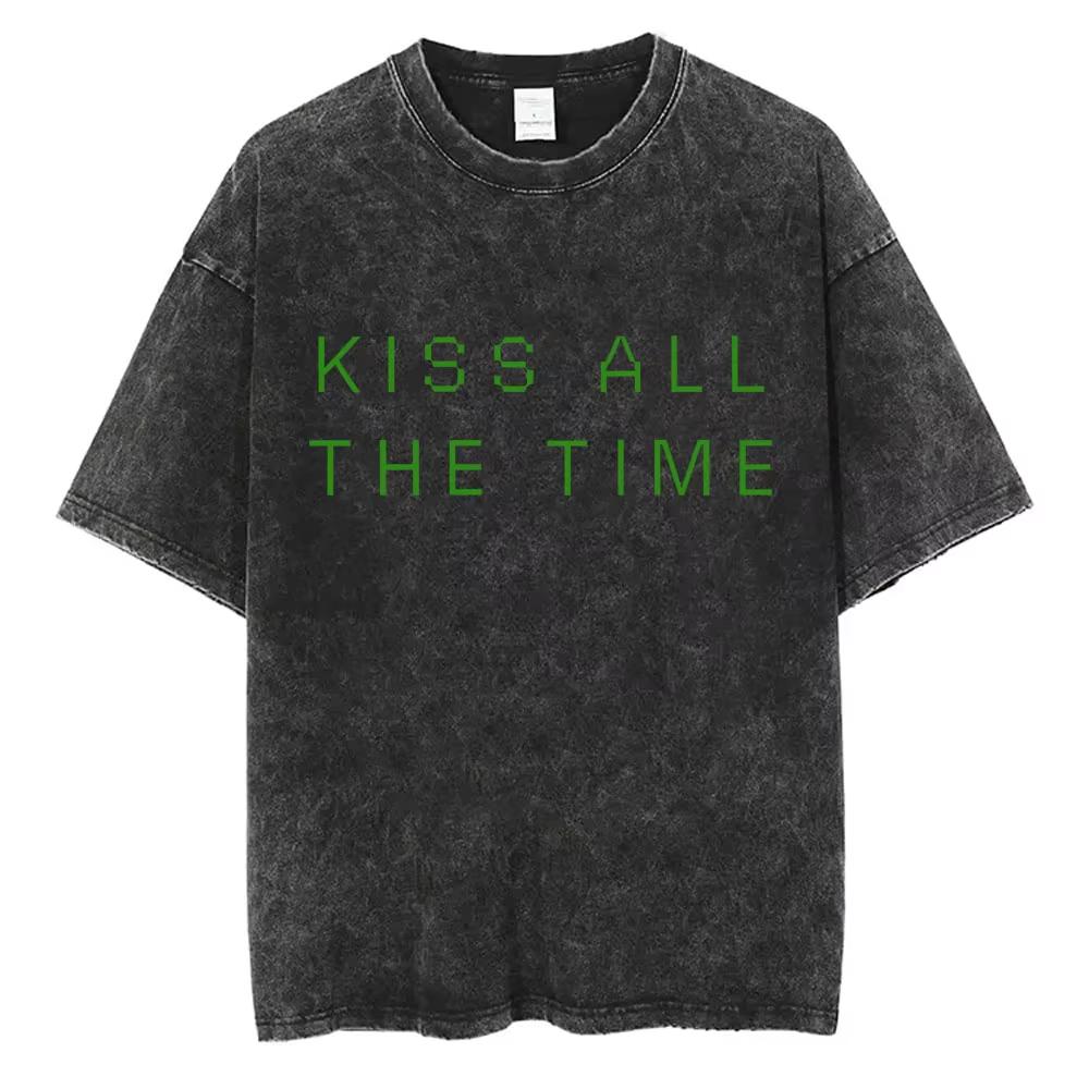 Küss Mich Immer Disco Gelegentlich Gewaschen Vintage T-Shirts Geschenk für Fans Männer Frauen Mode Popmusik Streetwear Männlich Oversized T-Shirt