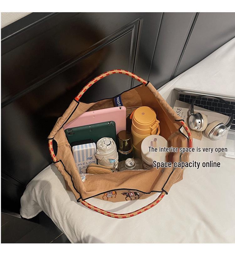 2026 Spring Japanese Style Eco-friendly Nylon Embroidered Tote - Large Capacity Casual Single Shoulder Bag for Women