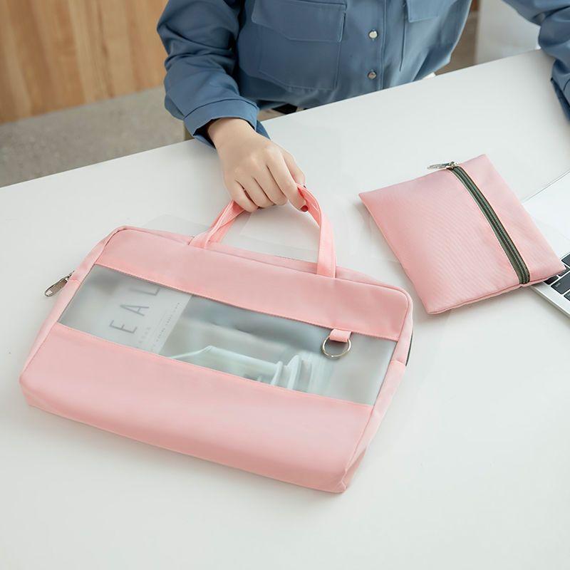 A4 File Bag Zipper Briefcase Women's File Bag Teacher Bag Hand-held Women's Business Bag Fashionable and Durable