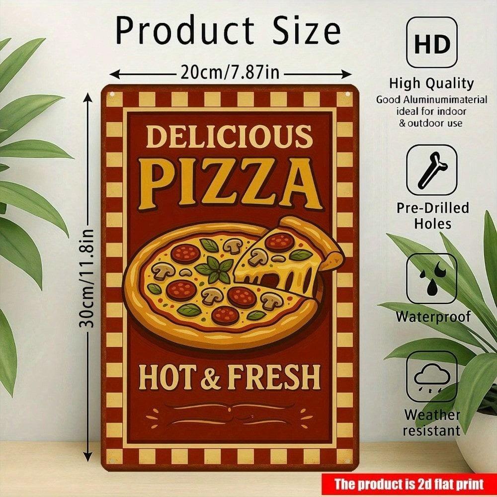 Affiche Métal Vintage Signe Pizza, Décor Mural pour Cuisine Bar