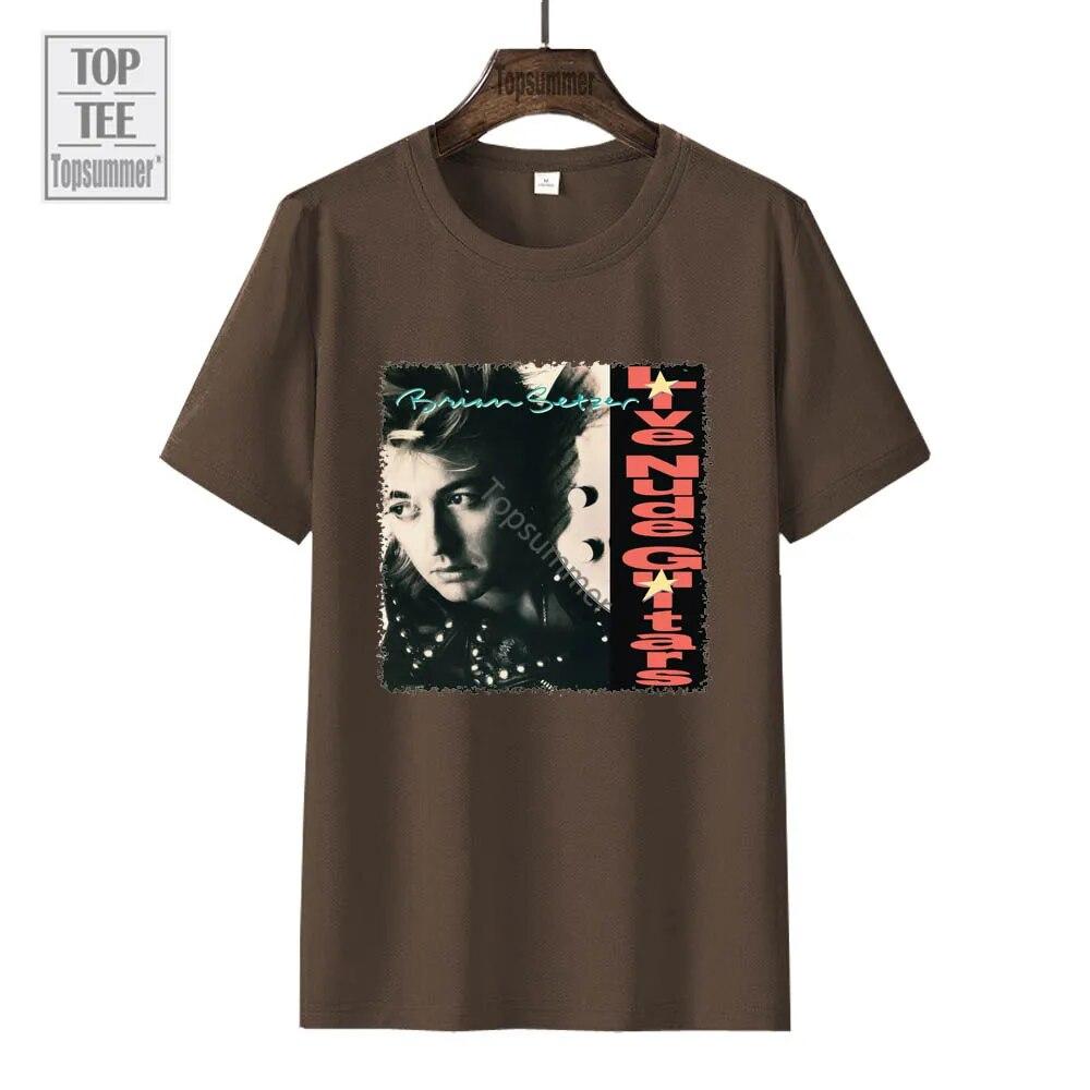 Live Nude Guitars Album T-Shirt Brian Setzer Tour T Shirt Unisex Pop Streetwear Short Sleeve Tee Shirt FeUnisex Black Clothings