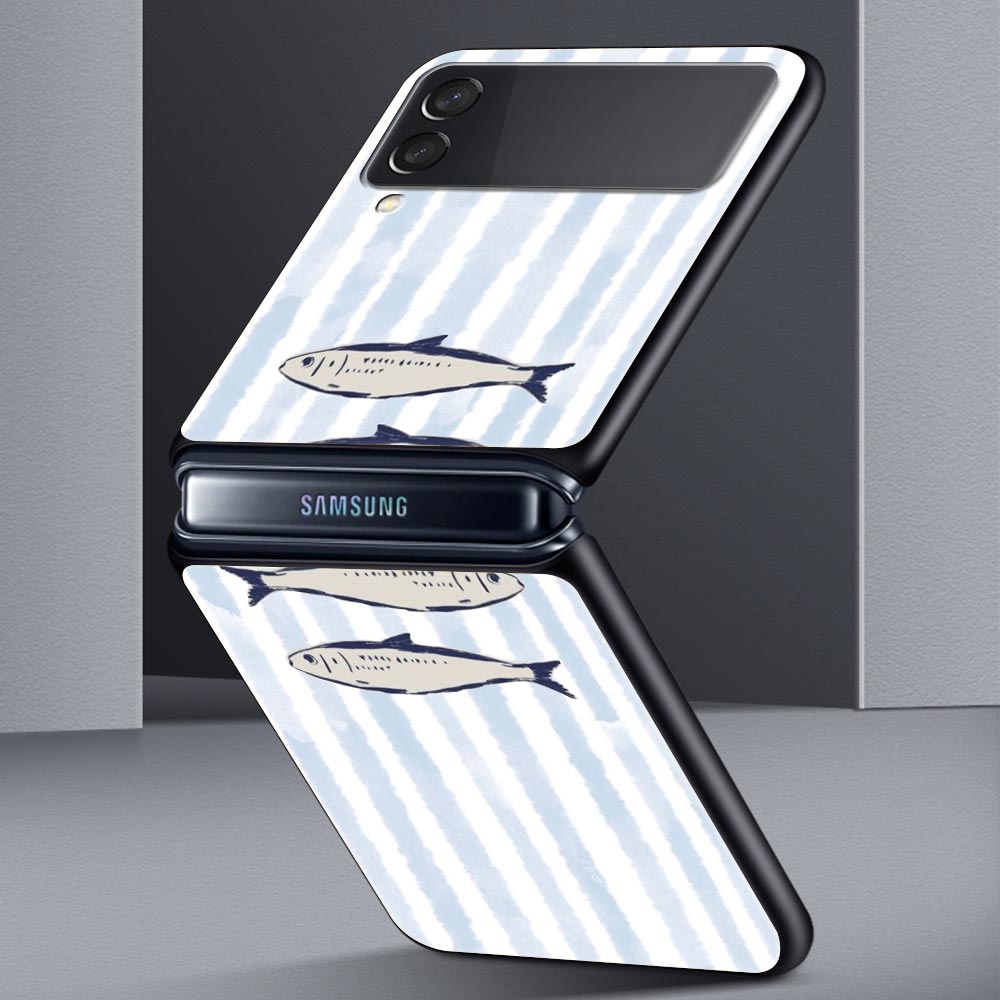 Case for Samsung Galaxy Z Flip 3 4 5 6 7 Folding Black Shell For Samsung Z Flip4 Flip5 PC Hard Cover Sardines aquatic product