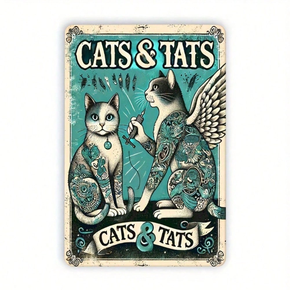 Vintage Cats Tattoo Art Metal Sign Wall Decor Waterproof 8x12 Inch