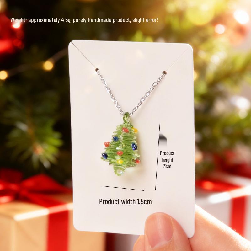 

Handmade Zibo Glass Christmas Tree Ornament Pendant Necklace - Luxury Holiday Jewelry Gift