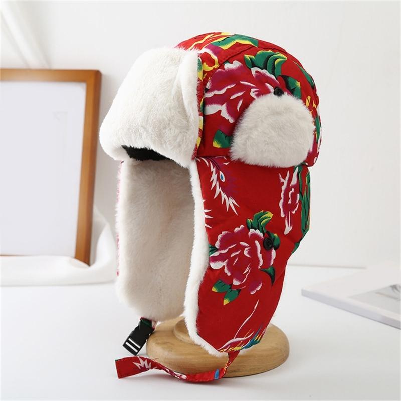 Ethnic Warm Hat Trapper Hat Stylish Floral Caps Warm Hat Ushanka Hat for Outdoor Winter Mask for Skiing Camping Hiking