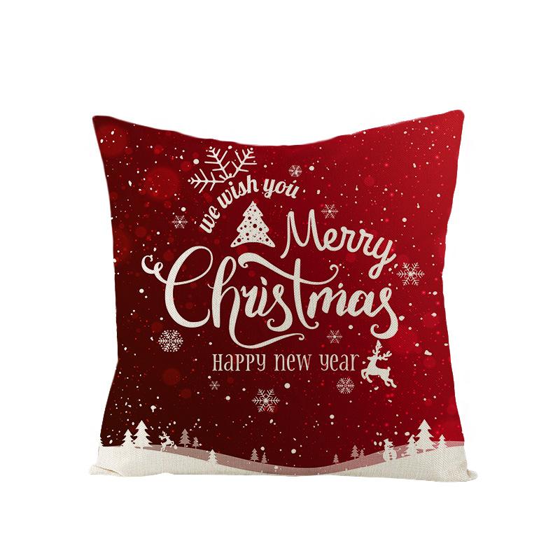 Cartoon Printed Polyester Pillow Cover Christmas Cushion Cushion Cover Red Christmas Home Decoration