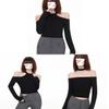 Minimalist Solid Color One Shoulder Crop Top With Spliced Long Sleeves For Casual Wear