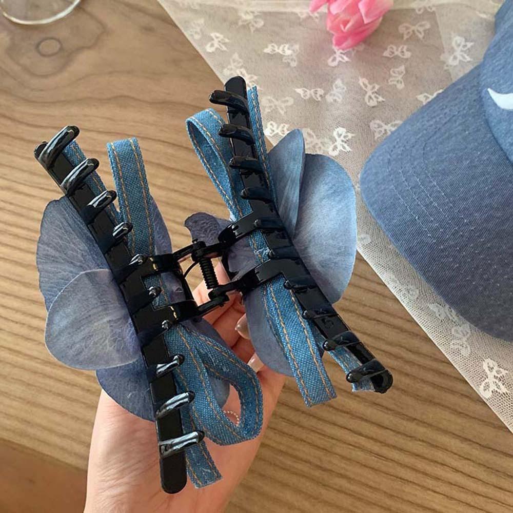 Pearl Flower Shark Clip Denim Girls Side Clip Cute Bohemian Style Hairpin  Holiday