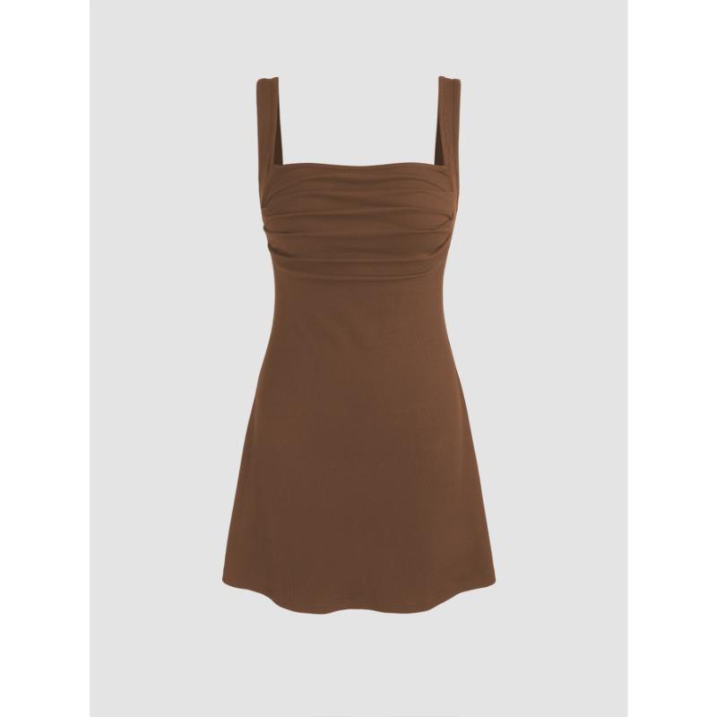Women's Summer Backless Waist Solid Colour Casual Slim A Hem Short Dresses