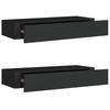 Vidaxl Wall Shelves with Drawer, 2 Pcs, Black, 60X23.5X10 Cm, Mdf